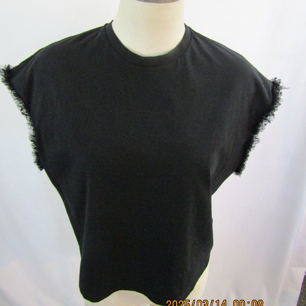 MSGM Tulle Trim Sleeveless Womens Black Cropped Top T-Shirt Large